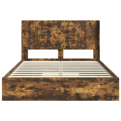 Bed Frame with Storage and Headboard Smoked Oak 160 x 200 cm
