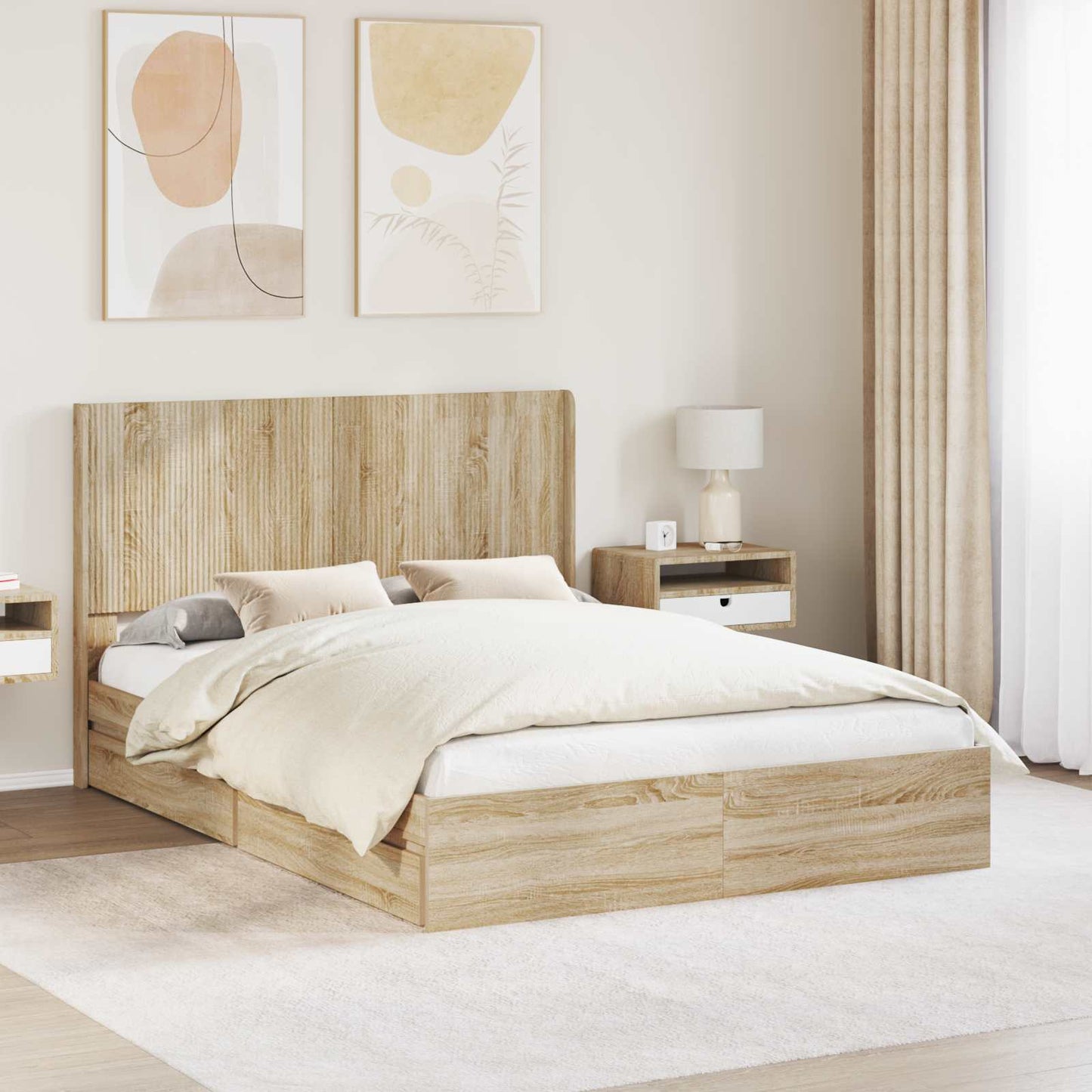Bed Frame with Storage and Headboard 3 pcs Engineered Wood
