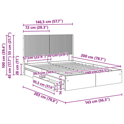 Bed Frame with Storage and Headboard Grey Sonoma 140 x 200 cm