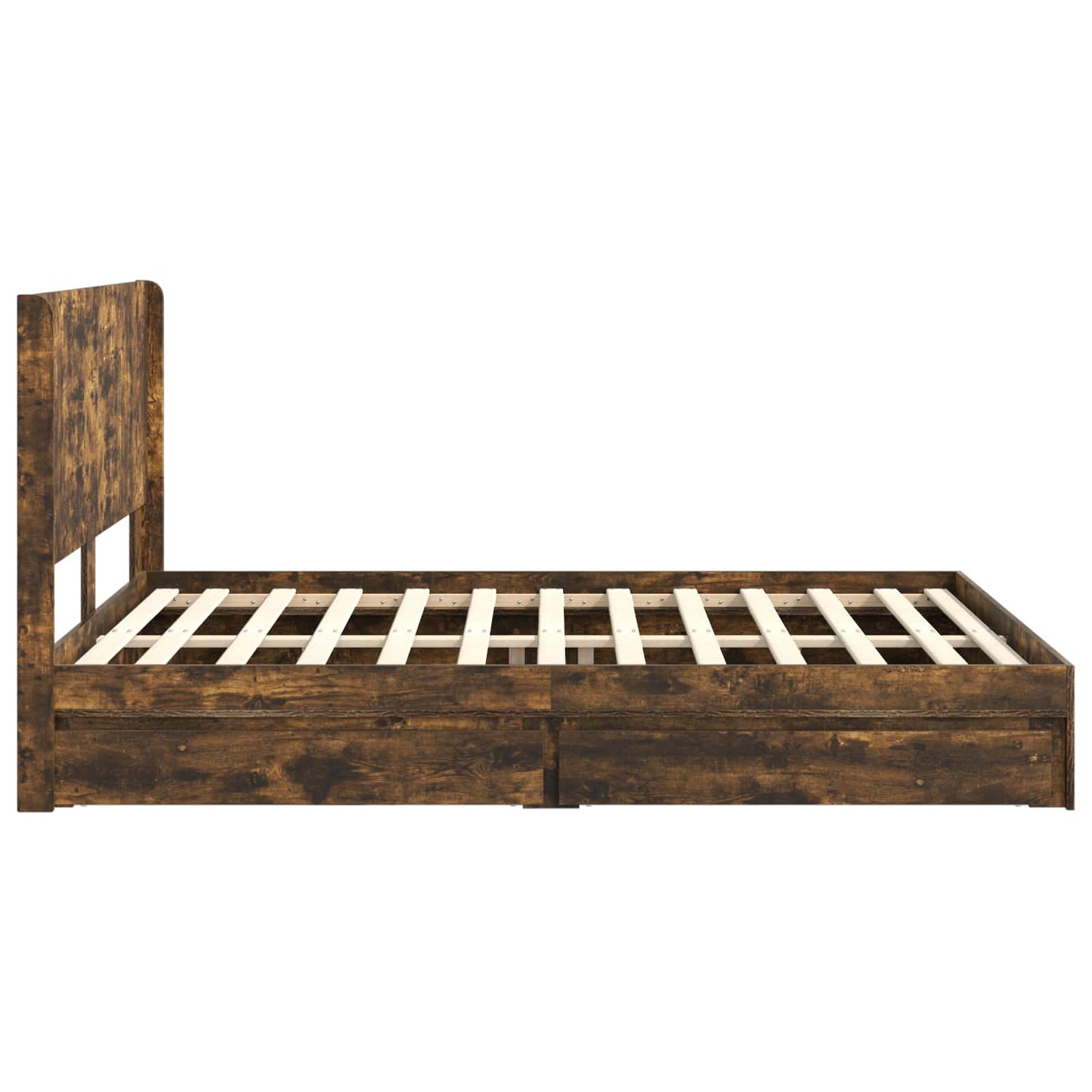 Bed Frame with Storage and Headboard Smoked Oak 135 x 190 cm