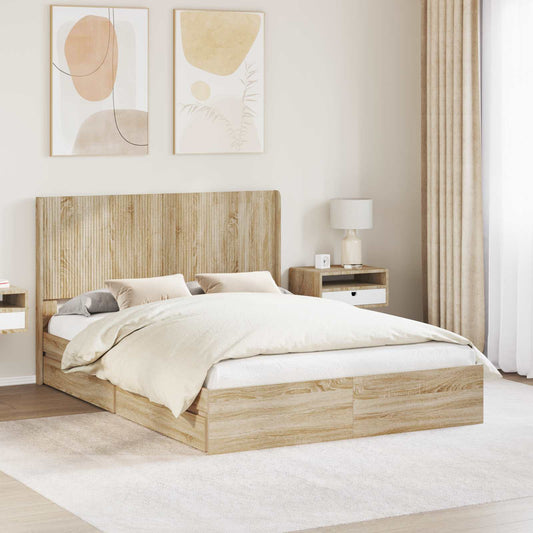 Bed Frame with Storage and Headboard Sonoma Oak 120 x 200 cm