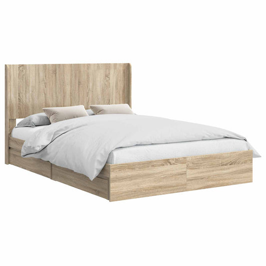Bed Frame with Storage and Headboard Sonoma Oak 120 x 200 cm