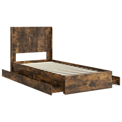 Bed Frame with Storage and Headboard Smoked Oak 100 x 200 cm