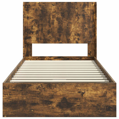 Bed Frame with Storage and Headboard Smoked Oak 100 x 200 cm