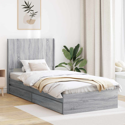 Bed Frame with Storage and Headboard Grey Sonoma 100 x 200 cm