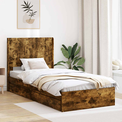 Bed Frame with Storage and Headboard Smoked Oak 90 x 200 cm