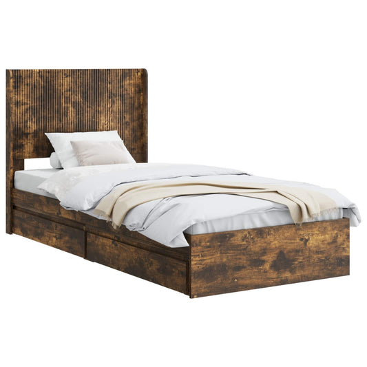 Bed Frame with Storage and Headboard Smoked Oak 90 x 200 cm