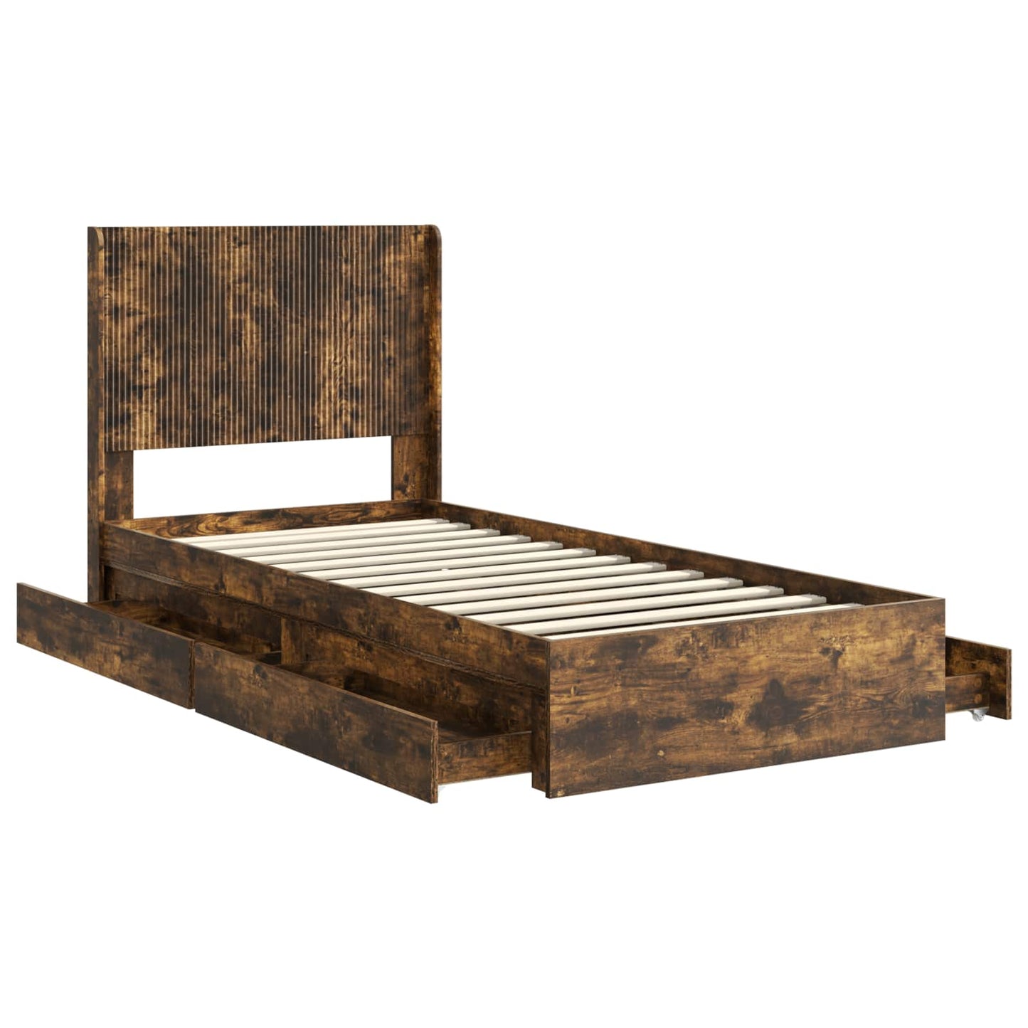 Bed Frame with Storage and Headboard Smoked Oak 90 x 200 cm