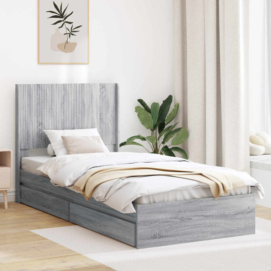 Bed Frame with Storage and Headboard Grey Sonoma 90 x 200 cm