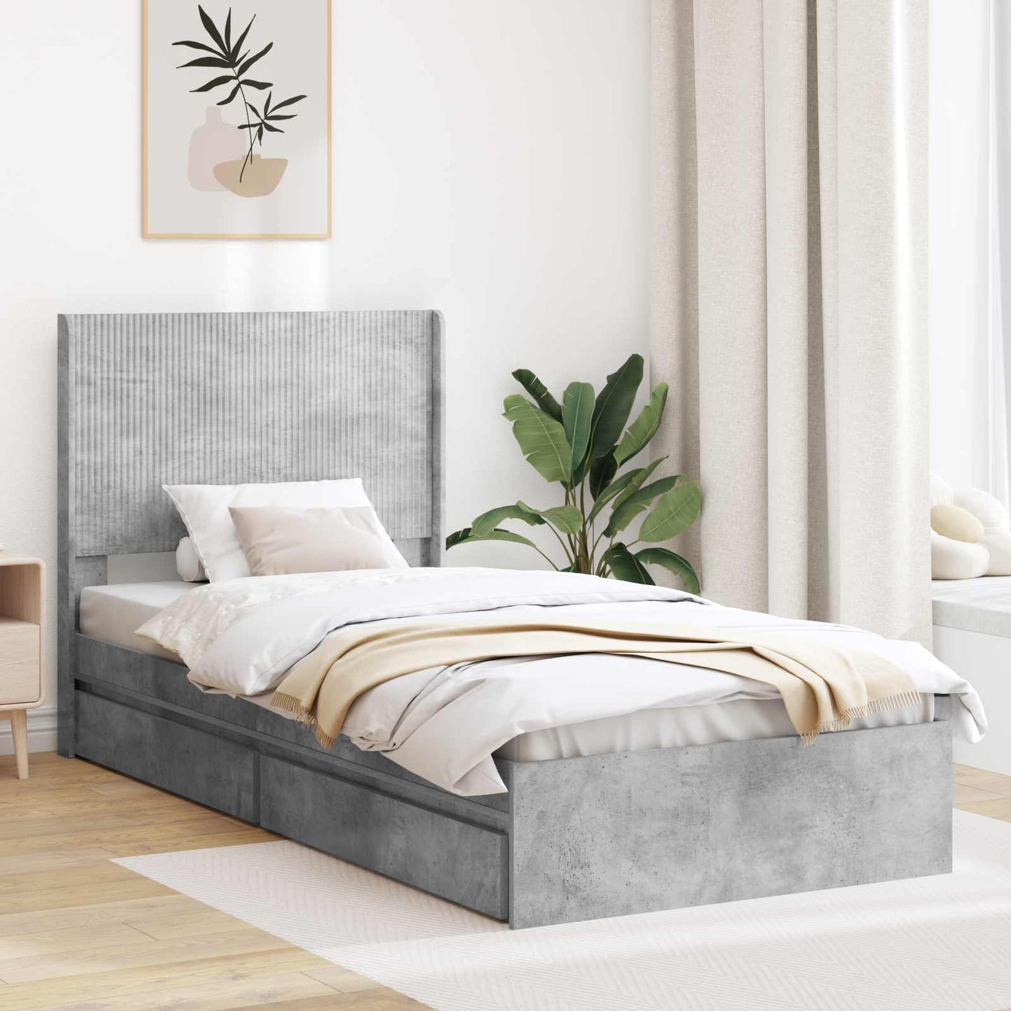 Bed Frame with Storage and Headboard Concrete Grey 90 x 190 cm