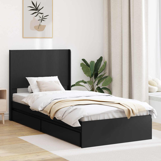 Bed Frame with Storage and Headboard Black 75 x 190 cm