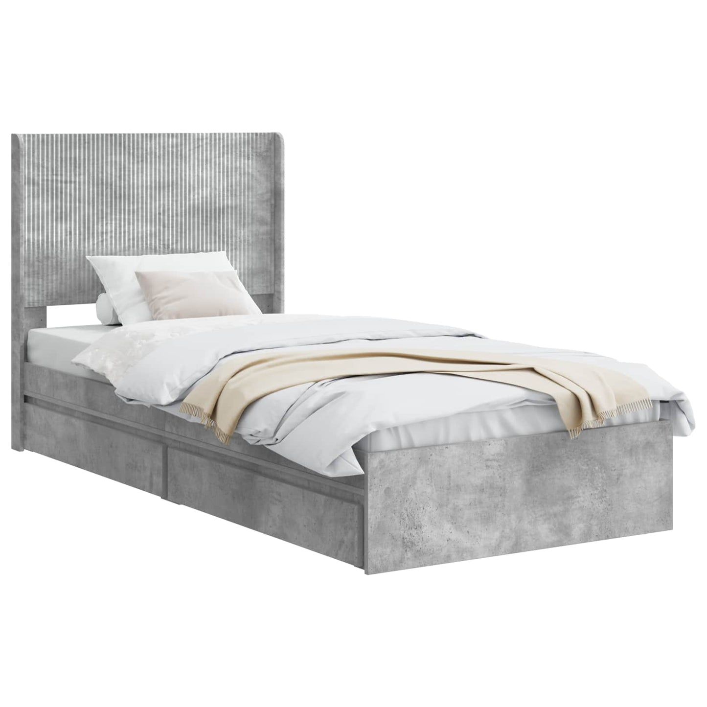 Bed Frame with Storage and Headboard Concrete Grey 75 x 190 cm