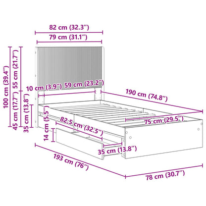 Bed Frame with Storage and Headboard Concrete Grey 75 x 190 cm