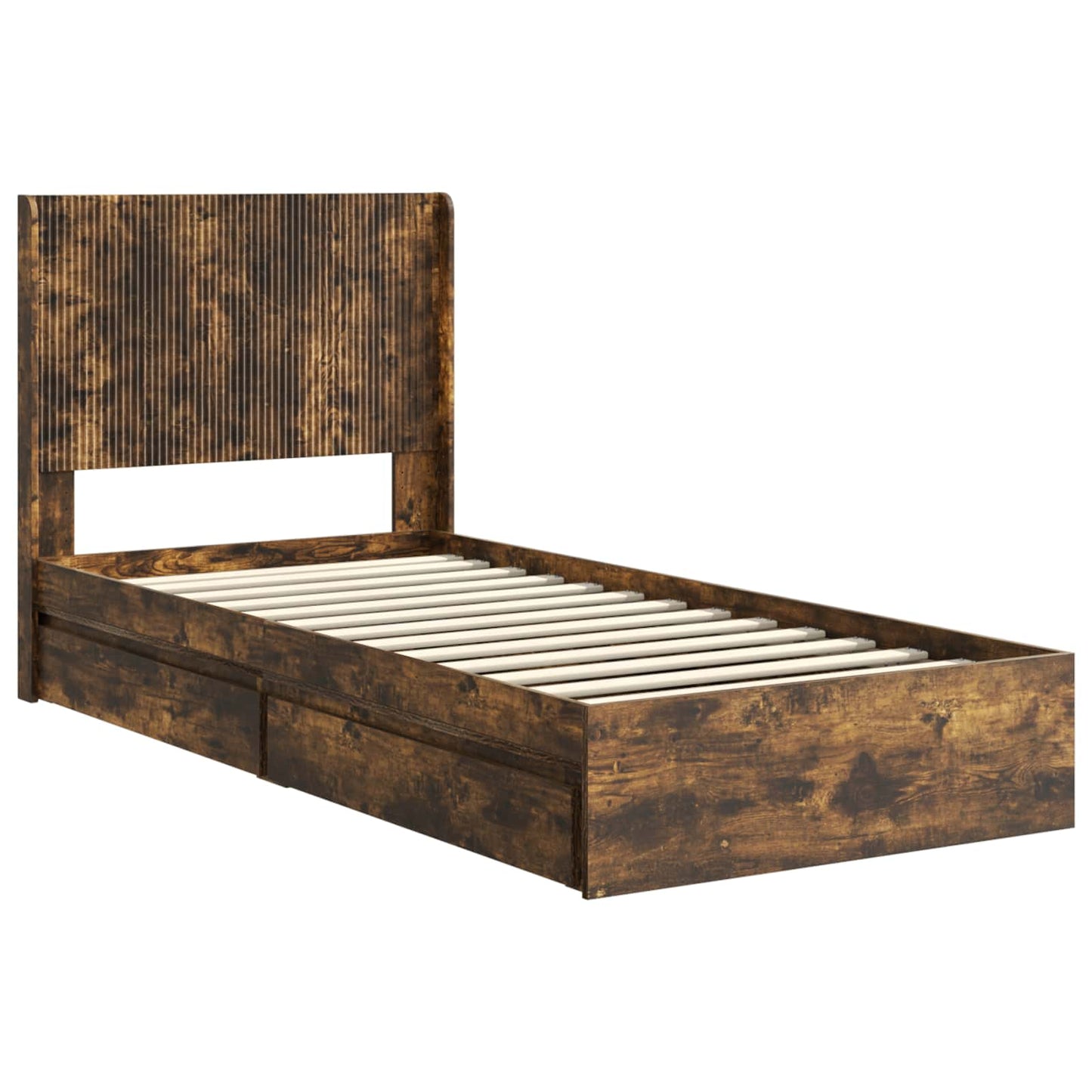 Bed Frame with Storage and Headboard Smoked Oak 75 x 190 cm