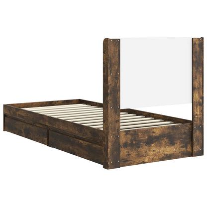 Bed Frame with Storage and Headboard Smoked Oak 75 x 190 cm