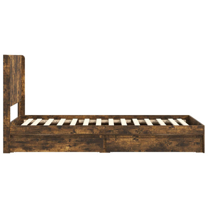 Bed Frame with Storage and Headboard Smoked Oak 75 x 190 cm