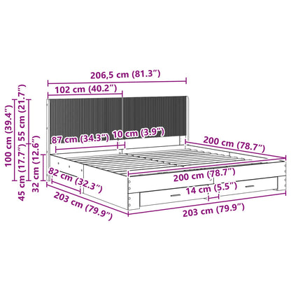 Bed Frame with Storage and Headboard Concrete Grey