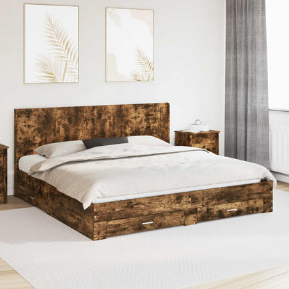 Bed Frame with Storage and Headboard Smoked Oak Engineered Wood