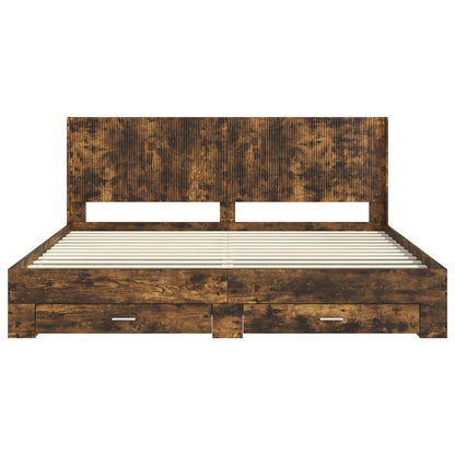Bed Frame with Storage and Headboard Smoked Oak Engineered Wood