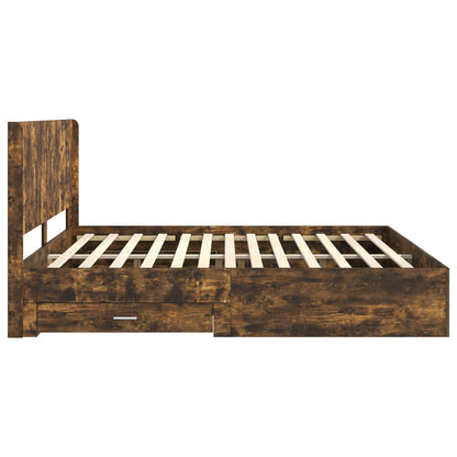 Bed Frame with Storage and Headboard Smoked Oak Engineered Wood