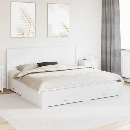Bed Frame with Storage and Headboard White Engineered Wood