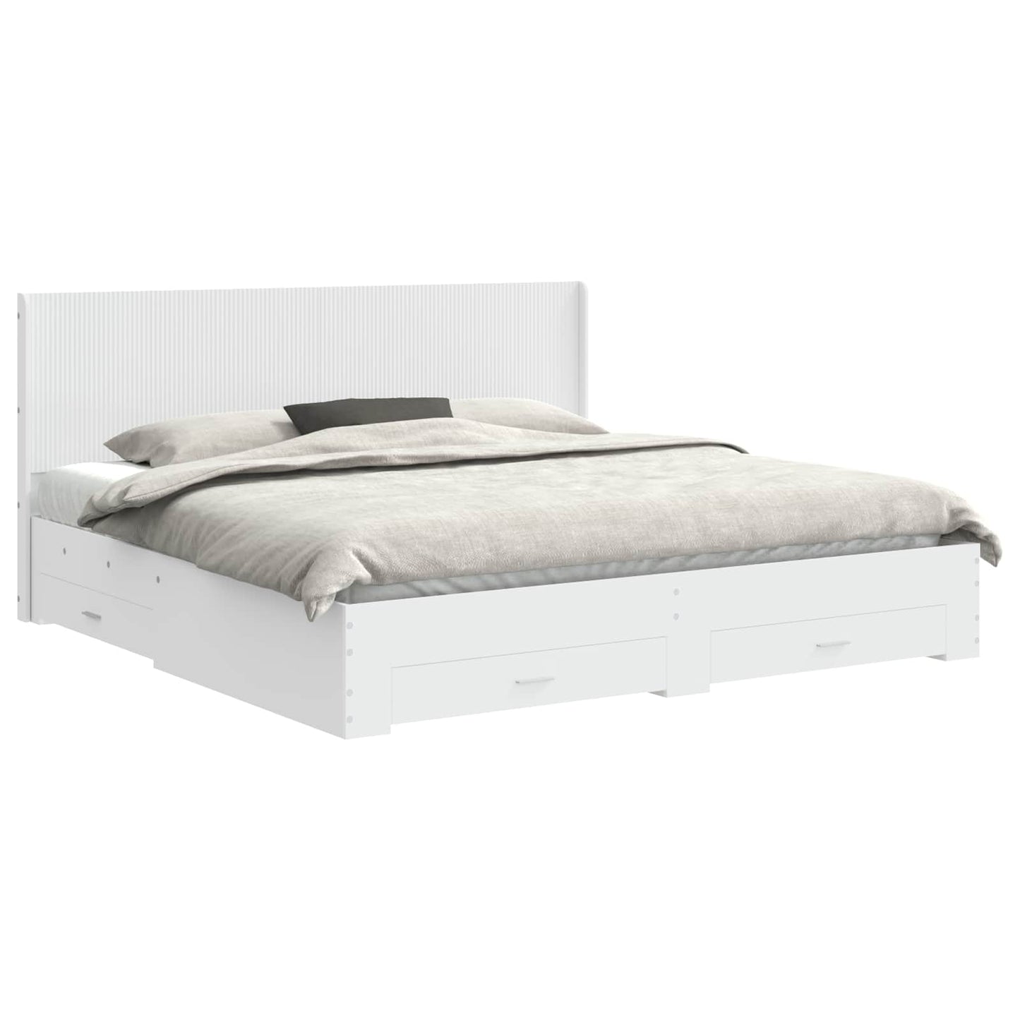 Bed Frame with Storage and Headboard White Engineered Wood