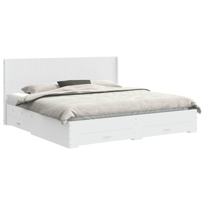 Bed Frame with Storage and Headboard White Engineered Wood