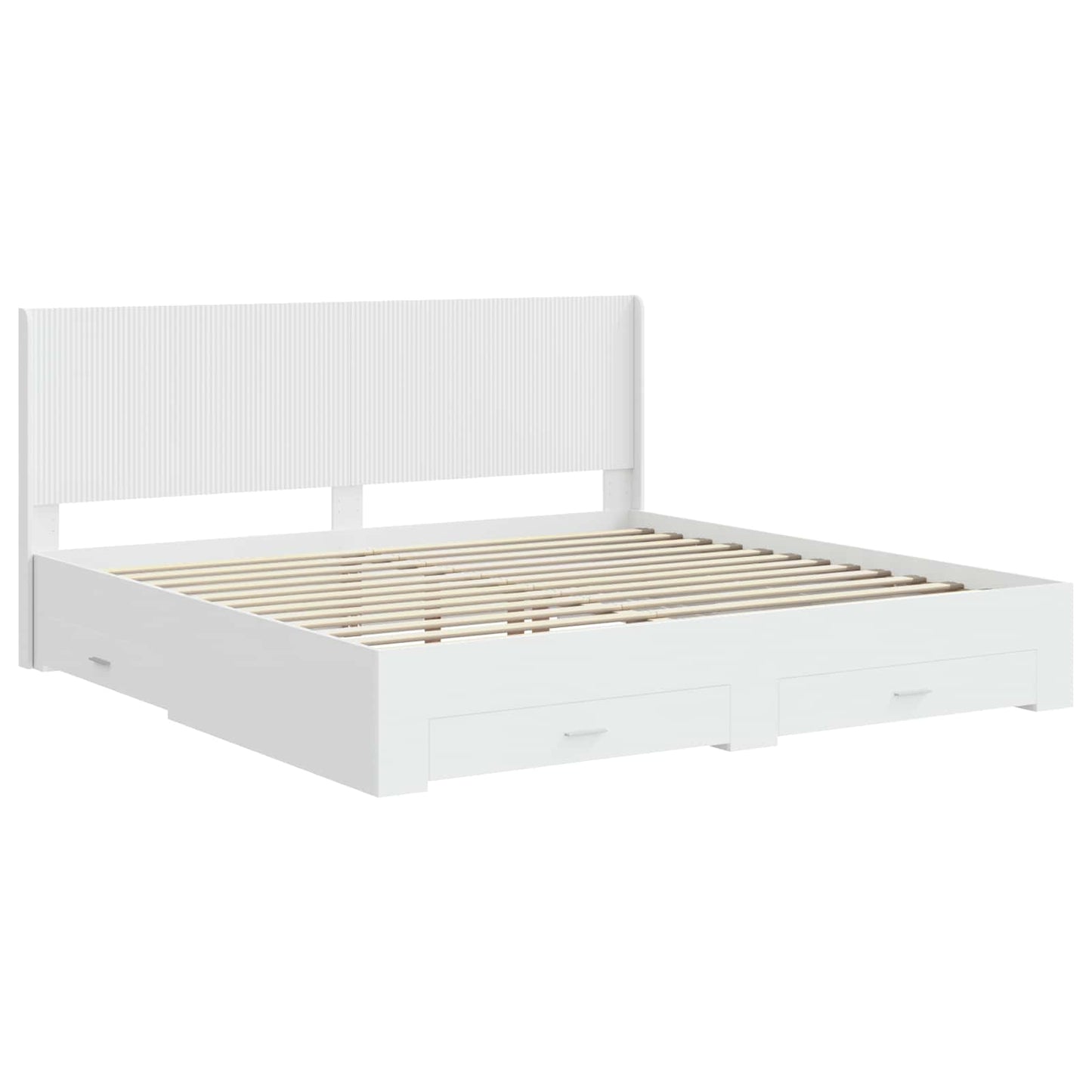 Bed Frame with Storage and Headboard White Engineered Wood