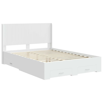 Bed Frame with Storage and Headboard White Engineered Wood