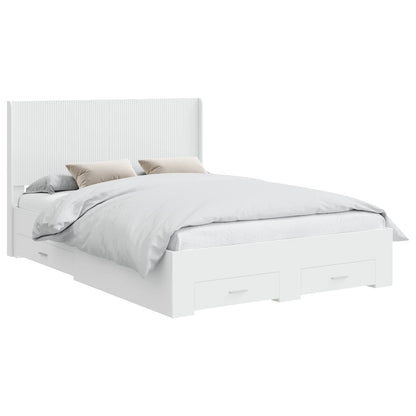 Bed Frame with Storage and Headboard White Engineered Wood