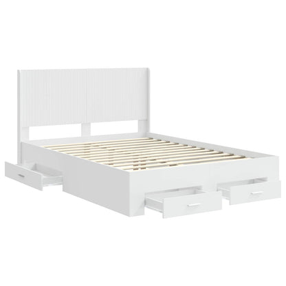 Bed Frame with Storage and Headboard White Engineered Wood
