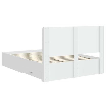 Bed Frame with Storage and Headboard White Engineered Wood