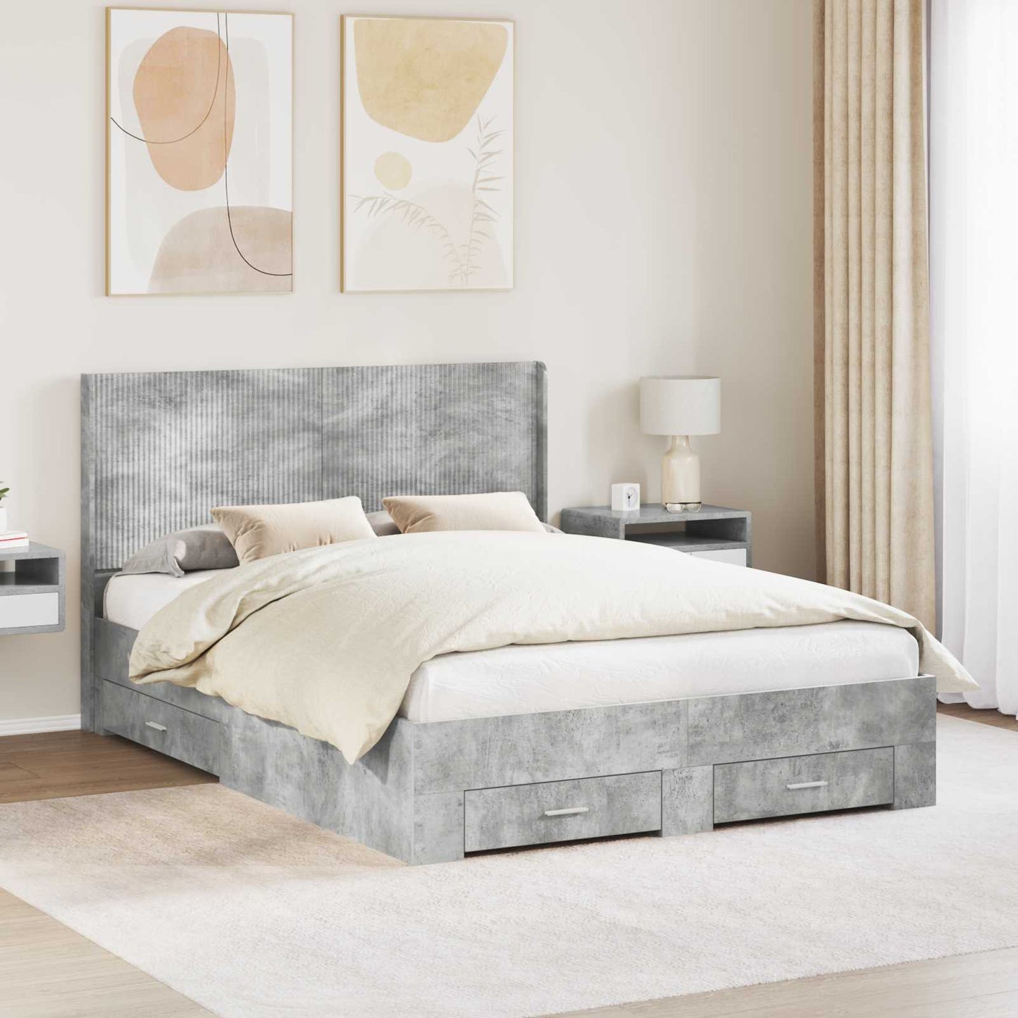 Bed Frame with Storage and Headboard Concrete Grey 140 x 200 cm