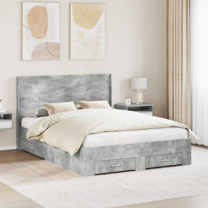 Bed Frame with Storage and Headboard Concrete Grey 140 x 190 cm