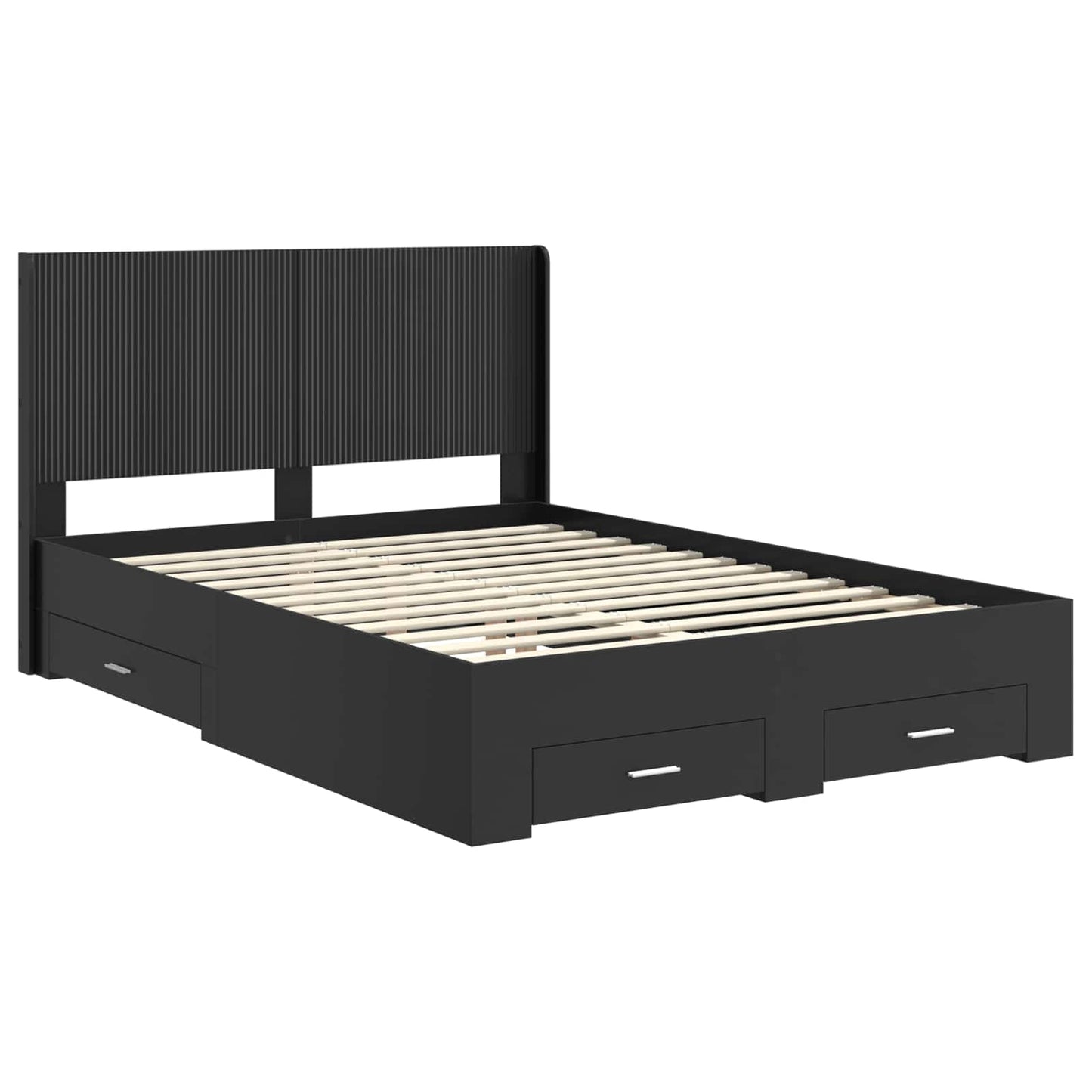 Bed Frame with Storage and Headboard Black 135 x 190 cm
