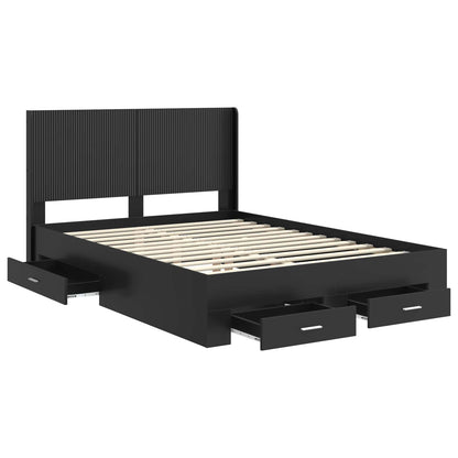 Bed Frame with Storage and Headboard Black 135 x 190 cm