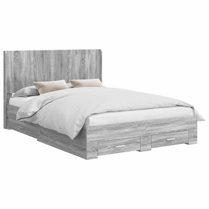 Bed Frame with Storage and Headboard Grey Sonoma