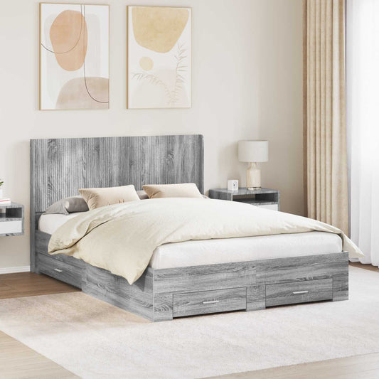 Bed Frame with Storage and Headboard Grey Sonoma