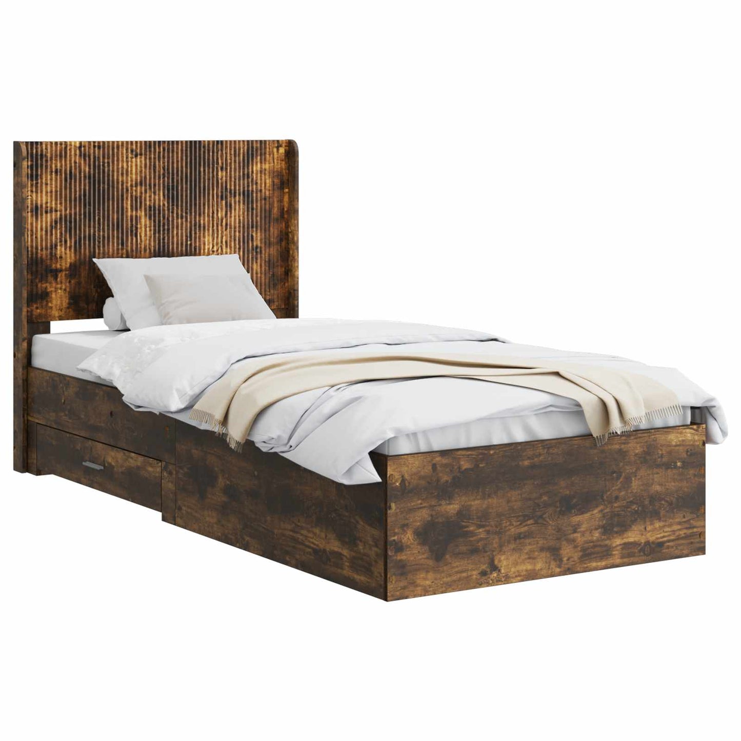 Bed Frame with Storage and Headboard Smoked Oak 100 x 200 cm