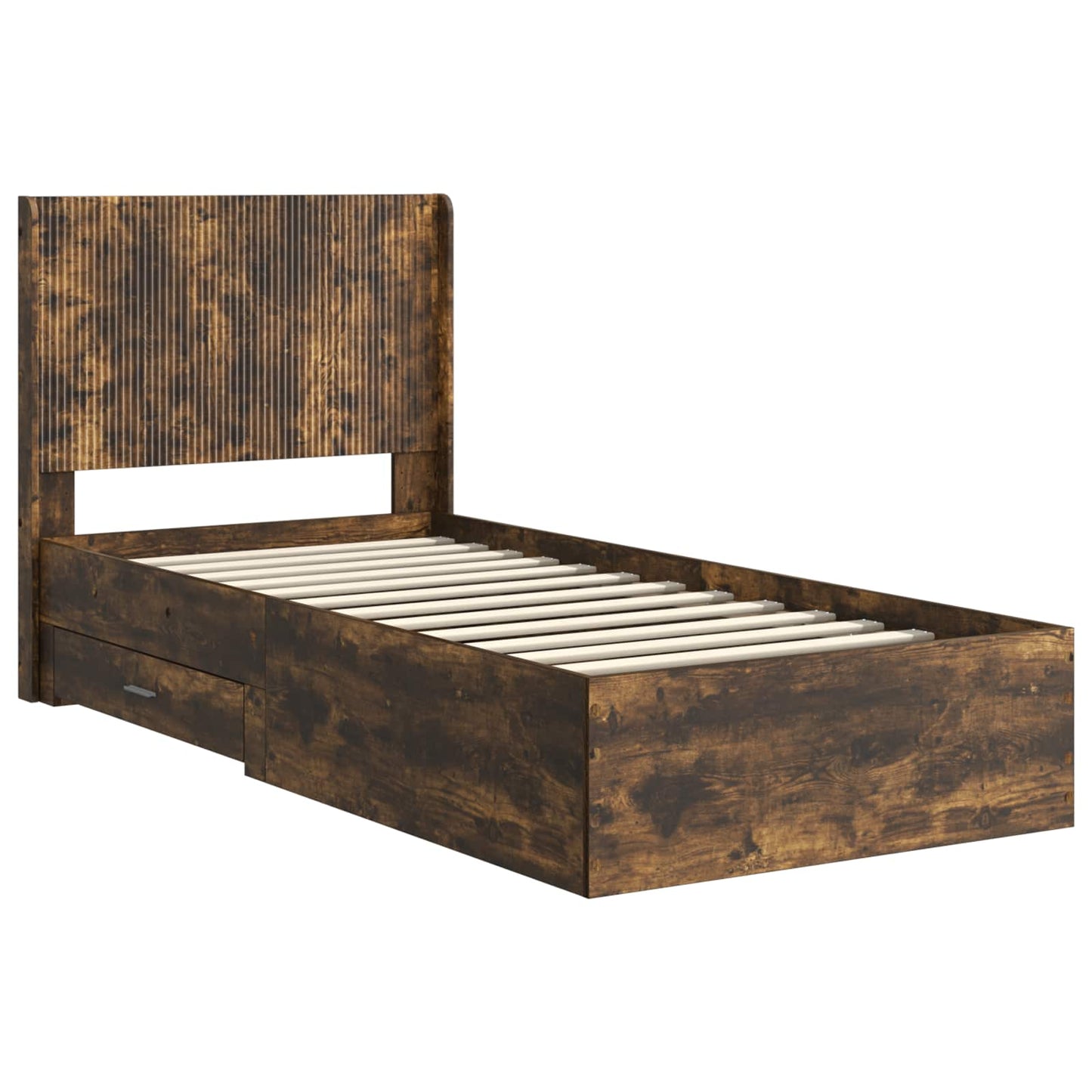 Bed Frame with Storage and Headboard Smoked Oak 100 x 200 cm