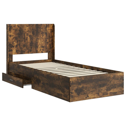 Bed Frame with Storage and Headboard Smoked Oak 100 x 200 cm