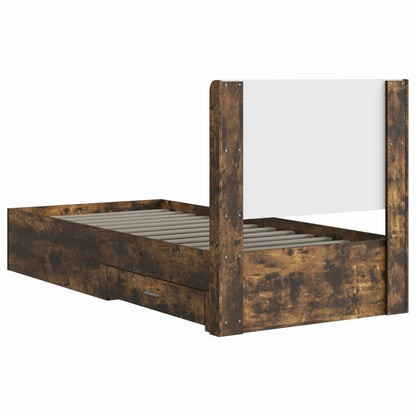 Bed Frame with Storage and Headboard Smoked Oak 100 x 200 cm