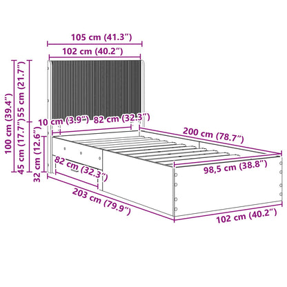 Bed Frame with Storage and Headboard Smoked Oak 100 x 200 cm