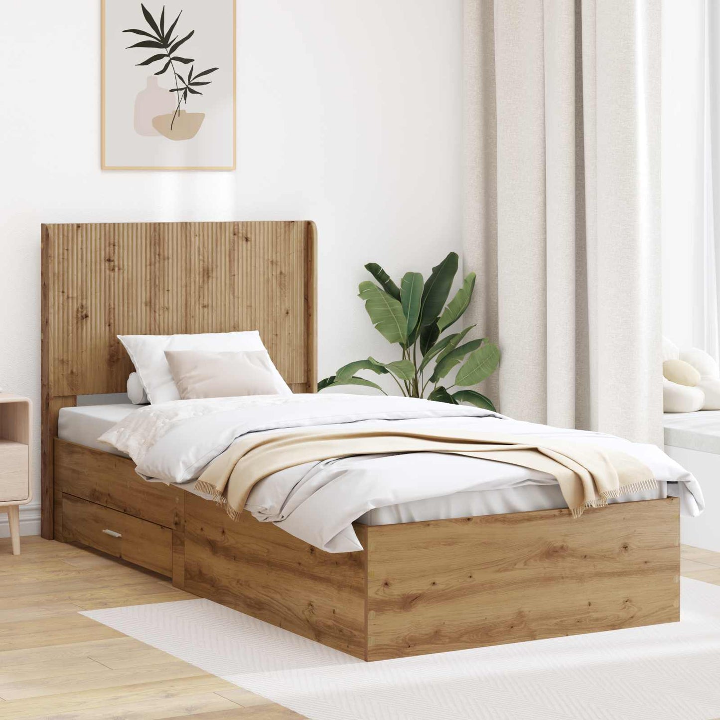Bed Frame with Storage and Headboard Artisan Oak 100 x 200 cm