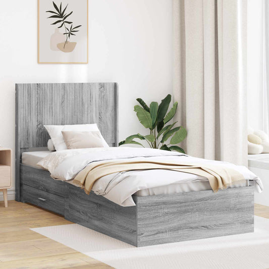 Bed Frame with Storage and Headboard Grey Sonoma