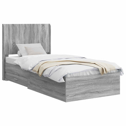 Bed Frame with Storage and Headboard Grey Sonoma