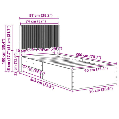 Bed Frame with Storage and Headboard Grey Sonoma