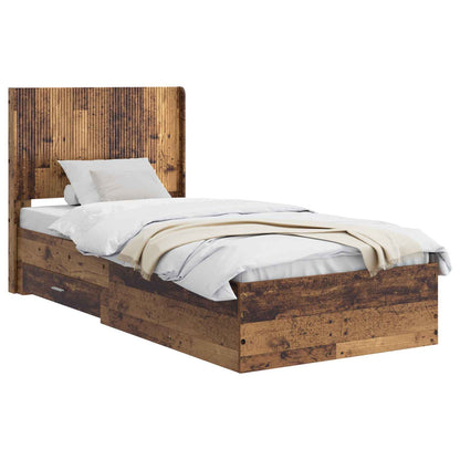 Bed Frame with Storage and Headboard Old Wood 90 x 200 cm