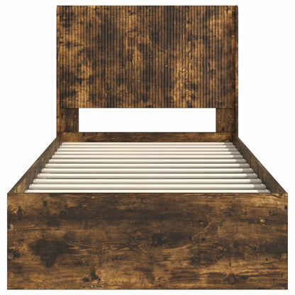 Bed Frame with Storage and Headboard Smoked Oak 90 x 190 cm