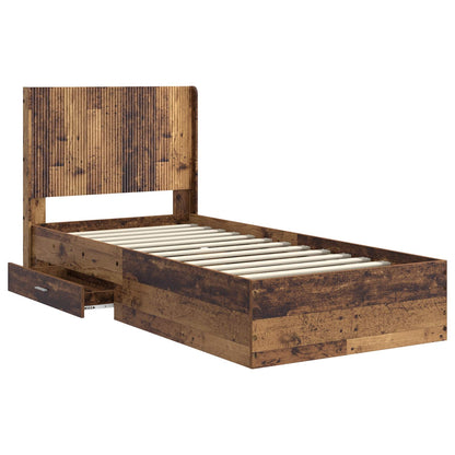 Bed Frame with Storage and Headboard Old Wood 90 x 190 cm